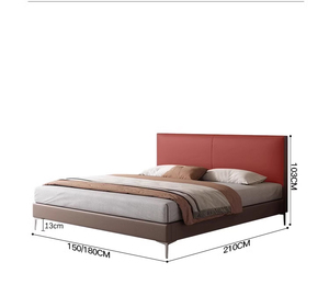<span class=keywords><strong>Lit</strong></span> double en cuir véritable <span class=keywords><strong>de</strong></span> vachette <span class=keywords><strong>de</strong></span> première qualité, style moderne simple en bois pour petits appartements, avec bordure capitonnée - Product Image 2