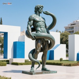 Personalizado ciudad jardín público decoración clásico estilo griego grande latón fundido hombre estatua tamaño real serpiente entrelazada hombre bronce escultura - Product Image 4