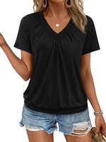 Camisetas de Manga Corta con Cuello en V para Mujer, BSCI, Ropa de Playa para Verano/Primavera 2026, Estilo Casual, Holgada y Fruncida