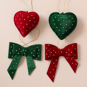 Wholesale <b>Heart</b>-Shaped Bow Stuffed Christmas Tree Pendant Hanging <b>Ornament</b> for Xmas Tree Holiday Decor Window Display - Product Image 3