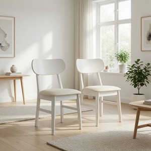 Set di 2 sedie da pranzo moderne con gambe in legno di gomma bianco, sedile in pelle PU largo 22 pollici, capacità di carico di 350 libbre - Product Image 1