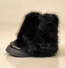 Stivaletti da <span class=keywords><strong>donna</strong></span> in peluche con tacco grosso in pelle con zeppa con tacco alto in pelliccia per scarpe da <span class=keywords><strong>donna</strong></span> Femme Botas - Product Image 3