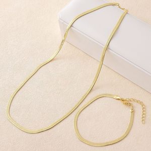 Set di braccialetti di collana in oro semplice con catena piatta in oro e rame di moda Set di gioielli con catena in osso di serpente popolare - Product Image 1