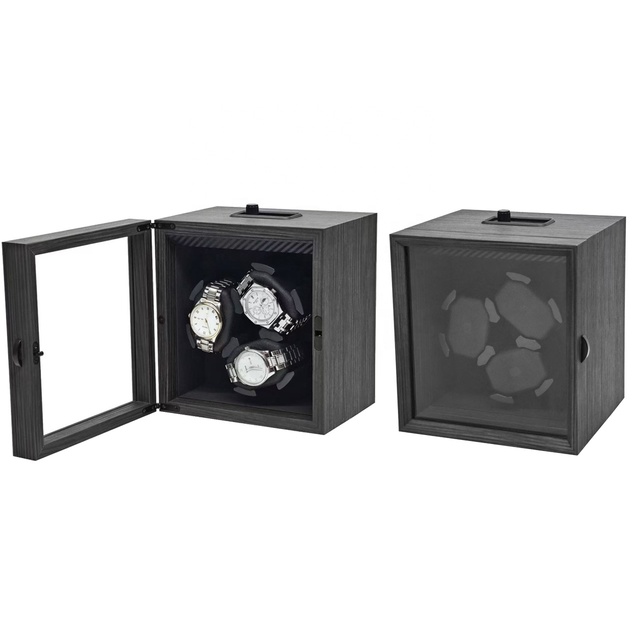 Luxury Black Wood Grain Automatic Watch Winder Box Premium Wooden 3 Slots Quiet Rotating Display Box Watch Storage Organizer