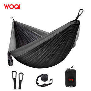 Hamac de camping extérieur Woqi en nylon Ripstop, capacité de charge de 226 kg, portable, simple ou double, noir, design minimaliste - Product Image 1
