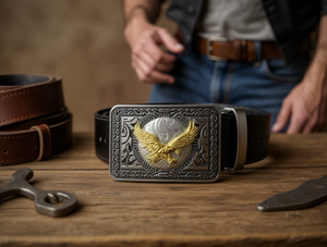 Fibbia per Cintura Quadrata in Argento Annerito 5.0cm Grande Stile Vintage Placcato - Product Image 2