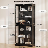 Vitrine en verre sur mesure à 6 niveaux avec éclairage LED, détecteur de mouvement et étagères en verre réglables pour objets de collection, figurines et décoration intérieure