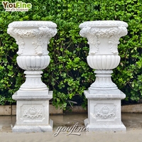 Grand Vase à Fleurs en Marbre Blanc Sculpté à la Main pour Jardin Extérieur, Pot de Jardinage en Pierre Naturelle, Urnes en Marbre