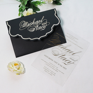 Tri-fold Pocket Folder Transparent Acrylic Invitation <strong>Cards</strong> with <strong>Rsvp</strong> <strong>Card</strong> and Gold Foil Text for Wedding Party - Product Image 3