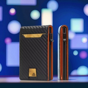 For Unisex Short Slim Bifold <b>Wallet</b> RFID Blocking Aluminum Leather Credit Card <b>Holder</b> with Open Closure Pop-Up Design Gift - Product Image 4