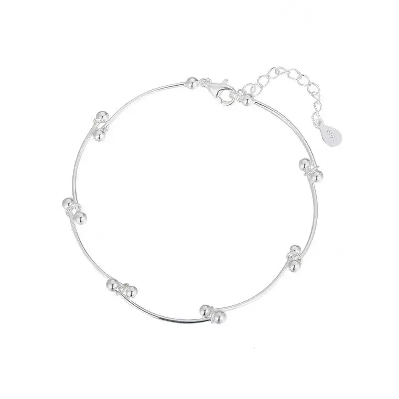 Minimalist Simple Design 925 Sterling Silver Rope String Bead Beaded Women Adjustable Bracelet