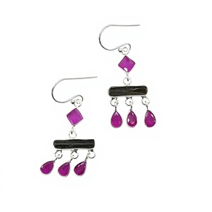 Pendientes de Plata 925 Estilo Étnico con Múltiples Piedras Preciosas, Turmalina Verde y Rubí, Joyería Boho al por Mayor - Product Image 5