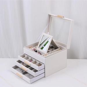 Four Layer Leather Jewelry Organizer <b>Box</b> With Clear Window Lid Gold Handle <b>Drawers</b> Large Capacity <b>Storage</b> For Women - Product Image 2