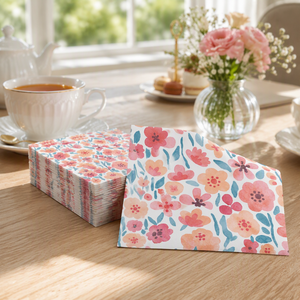 Serviettes en <span class=keywords><strong>papier</strong></span> 3 plis jetables à motif floral rose aquarelle pour mariage, thé ou anniversaire - Product Image 2