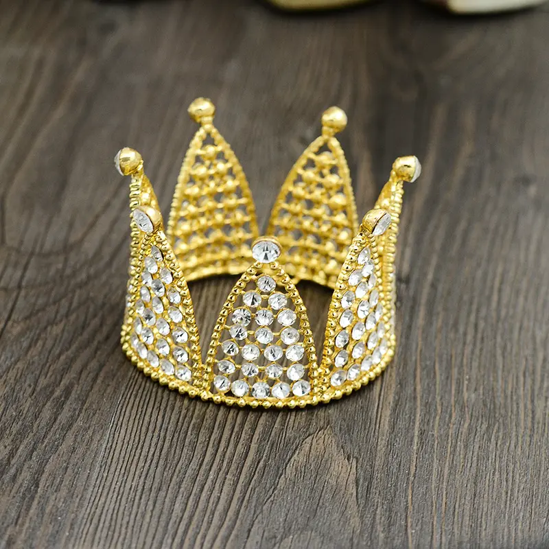 Mahkota Kecil Kristal untuk Anak, Mahkota Kecil Bentuk Bulat Berlian Imitasi Aksesori Kue Ulang Tahun untuk Anak-anak