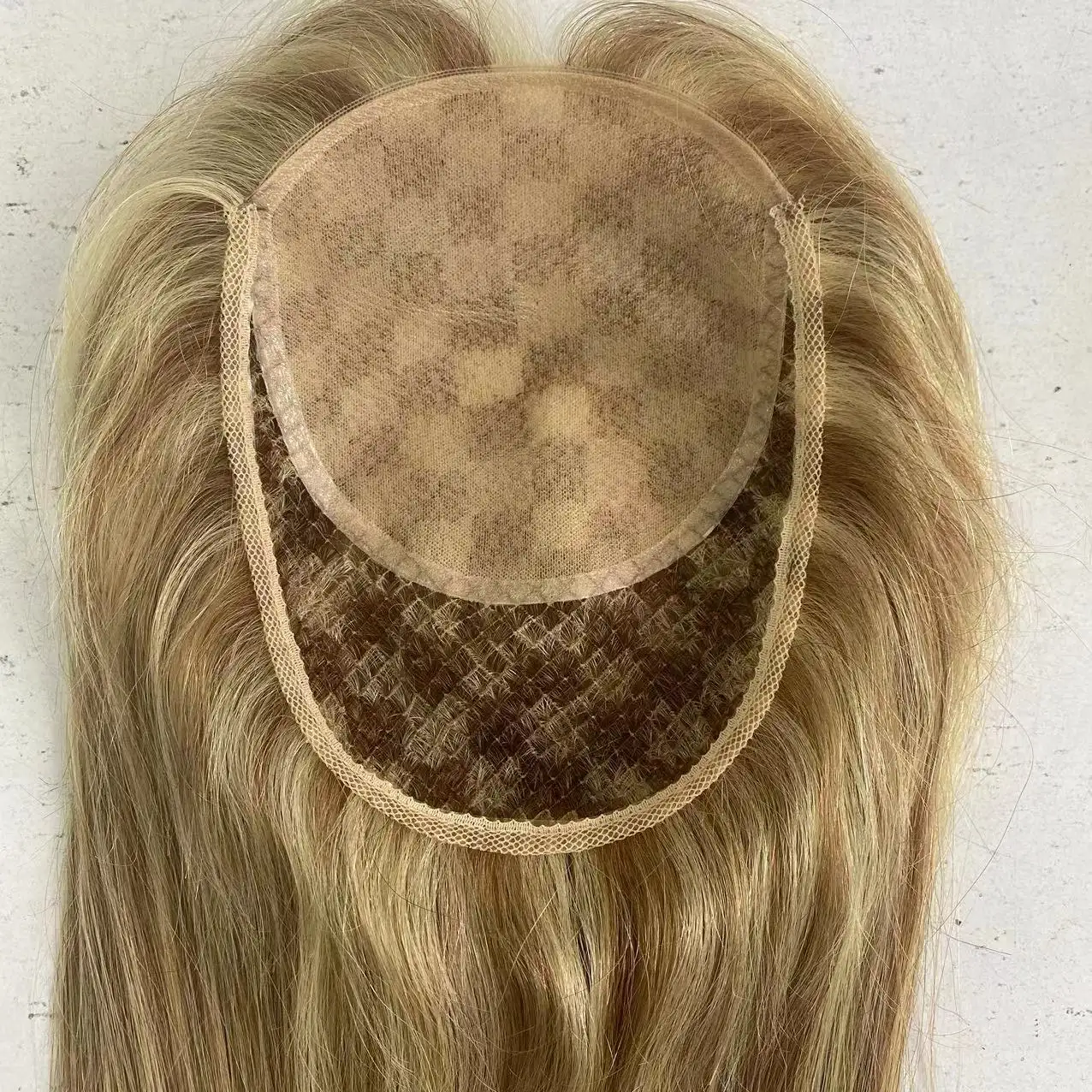 6x8 "シルクベースフィッシュネットトッパーメッシュヘア統合コレクション薄毛の女性のための卸売ヨーロッパの人間の髪