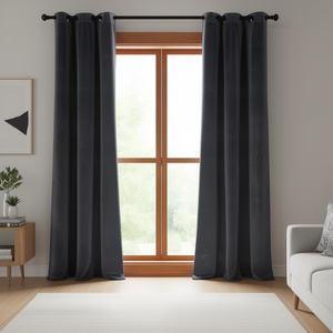 ผ้าม่านกำมะหยี่สีแอนทราไซต์ 37x63 นิ้ว แบบกันแสง พร้อมห่วงตาไก่ สำหรับห้องนั่งเล่น สไตล์โมเดิร์น - Product Image 2