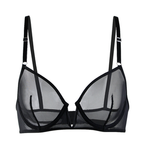 Nuovo Reggiseno Balconette Trasparente in Rete Nera per Donna, con Ferretto a V, Traspirante e Morbido - Product Image 1