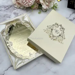 Custom Print Gold Mirror Acrylic Wedding Invitation with Box