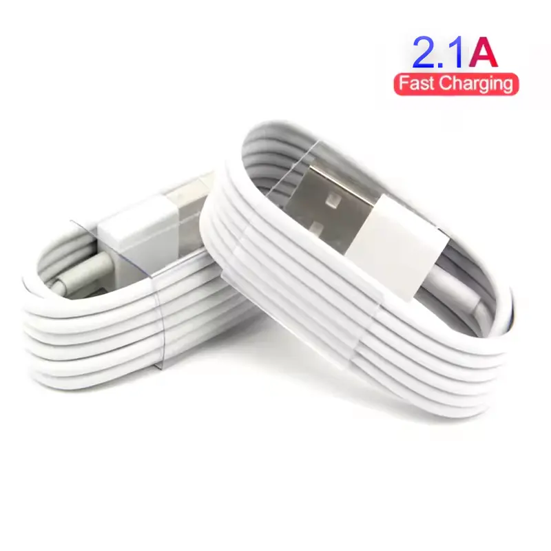 Cabo de dados para carregador rápido USB, cabo de carregamento rápido com caixa para iPhone 14/13/12/11/8/7/6/6s/XS/XR, estoque maior, 1M, 2M, 2.1A