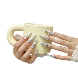 Uñas postizas de presión con acabado <span class=keywords><strong>Cleopatra</strong></span>, diseño de diamante, estilo europeo y estadounidense, hechas a mano, originales - Product Image 5