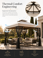 Gazebo en acier robuste 3x3m (10x10ft) avec toit à double ventilation, revêtement poudré et moustiquaire, pour extérieur et jardin, vente en gros