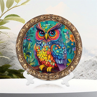 Artistique délicat coloré divers types de peinture d'oiseau Animal hibou motif élément résine disque Art plaque maison ornements
