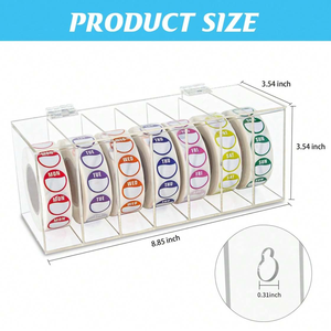 Dispenser di Etichette a Parete Personalizzato con 7 Scomparti, Copertura in Acrilico, Organizzatore per Rotoli di Adesivi per Ristoranti, Cucine, Scuole e Uffici - Product Image 2