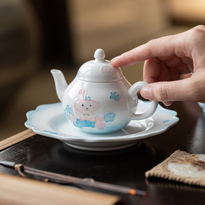 Hand-Painted Cute Rabbit Ceramic Teapot Pear-Shaped With Lid For Kung Fu <b>Tea</b> <b>Set</b> - Product Image 1