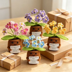 Pianta di Supporto Emotivo Fatta a Mano, Fiore in Vaso all'Uncinetto, Graziosa Margherita Lavorata a Maglia Blu e <span class=keywords><strong>Arancione</strong></span>, Decorazione da Scrivania, Regalo - Product Image 3