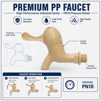 Robinet à bec en plastique PP beige de Chine, bec verseur étanche pour salle de bain, jardin, irrigation, plomberie, vente en gros, raccord de tuyauterie OEM