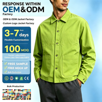 Jaket Kasual Katun Twill Hijau Kancing Bahu Jatuh Model Oversize Saku Kargo Jaket Crop
