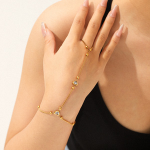 MW Zircon <strong>Beads</strong> Chain <strong>Bracelet</strong> PVD 18k <strong>Gold</strong> Plated Stainless Steel Chain Finger <strong>Bracelet</strong> Wholesale Stainless Steel <strong>Bracelets</strong> - Product Image 2
