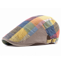 Printemps été hommes femmes casquette plate rétro respirant réglable Lvy casquette coloré Plaid gavroche béret chapeau décontracté lierre Cabbie chapeau