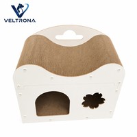Mobilier pour chat en carton ondulé, 2 niveaux, avec griffoir, condo, plateau lounge incurvé, porte cintrée et fenêtre en forme de fleur, vente en gros