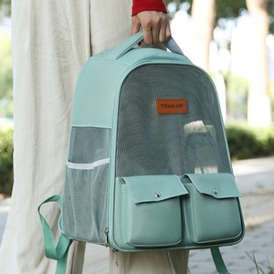 YBue pet Pet <b>Backpack</b> Large Capacity Breathable Lightweight Portable For <b>Cats</b> Travel Outdoor Use Blue Green Off White - Product Image 4