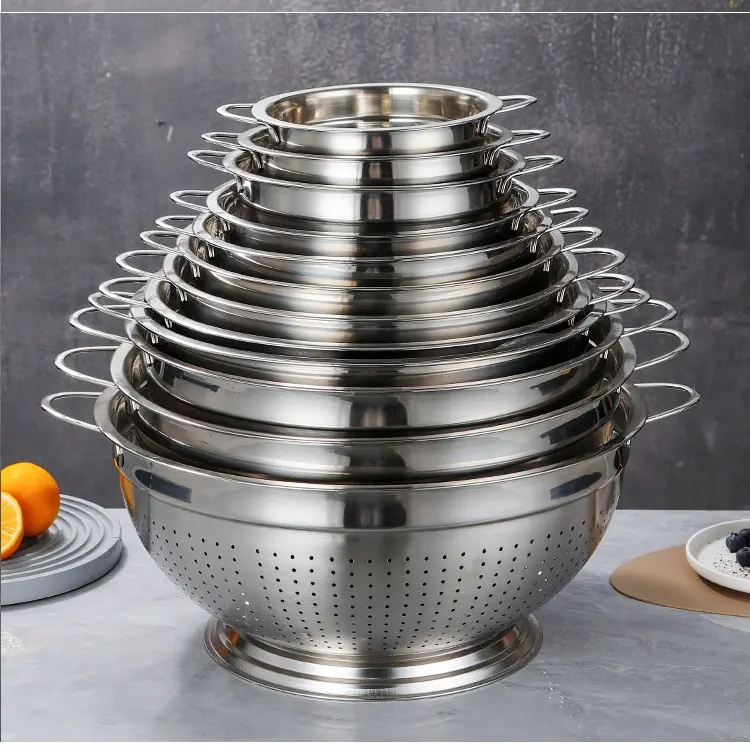 Stainless Steel Stackable Food Strainers Basket Fruit Vegetable Washing Basket Rice Strainer And Kitchen Colander