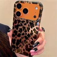 Coque de téléphone portable à imprimé léopard marron pour iPhone 16 15 Plus 17 18 Pro Max, coque antichoc à motif vortex, protection arrière INS