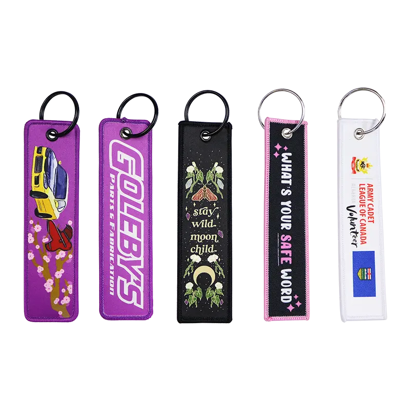 Groothandel Op Maat Gemaakte Sleutelhanger Geweven Sleutelhanger Dubbelzijdige Anime Stof Sleutelhanger Borduurwerk Sleutelhangers Tot Sublimatie Sleutelhanger