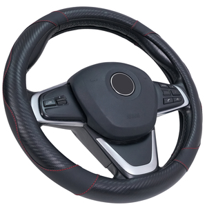 Housse <span class=keywords><strong>de</strong></span> <span class=keywords><strong>volant</strong></span> <span class=keywords><strong>de</strong></span> voiture en fibre <span class=keywords><strong>de</strong></span> carbone noire antidérapante <span class=keywords><strong>haut</strong></span> <span class=keywords><strong>de</strong></span> <span class=keywords><strong>gamme</strong></span>, 4 branches, universelle, 37-38 cm - Product Image 1
