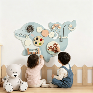 Jouets sensoriels Montessori personnalisés en bois, tableau d'activités mural en forme de dauphin pour les enfants, salle de jeux de la garderie, tableau d'activités interactif - Product Image 1