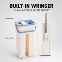 Ensemble de seaux métalliques LC022 avec essoreuse intégrée, manche en acier inoxydable, double compartiment, microfibre légère pour le nettoyage à domicile et au bureau