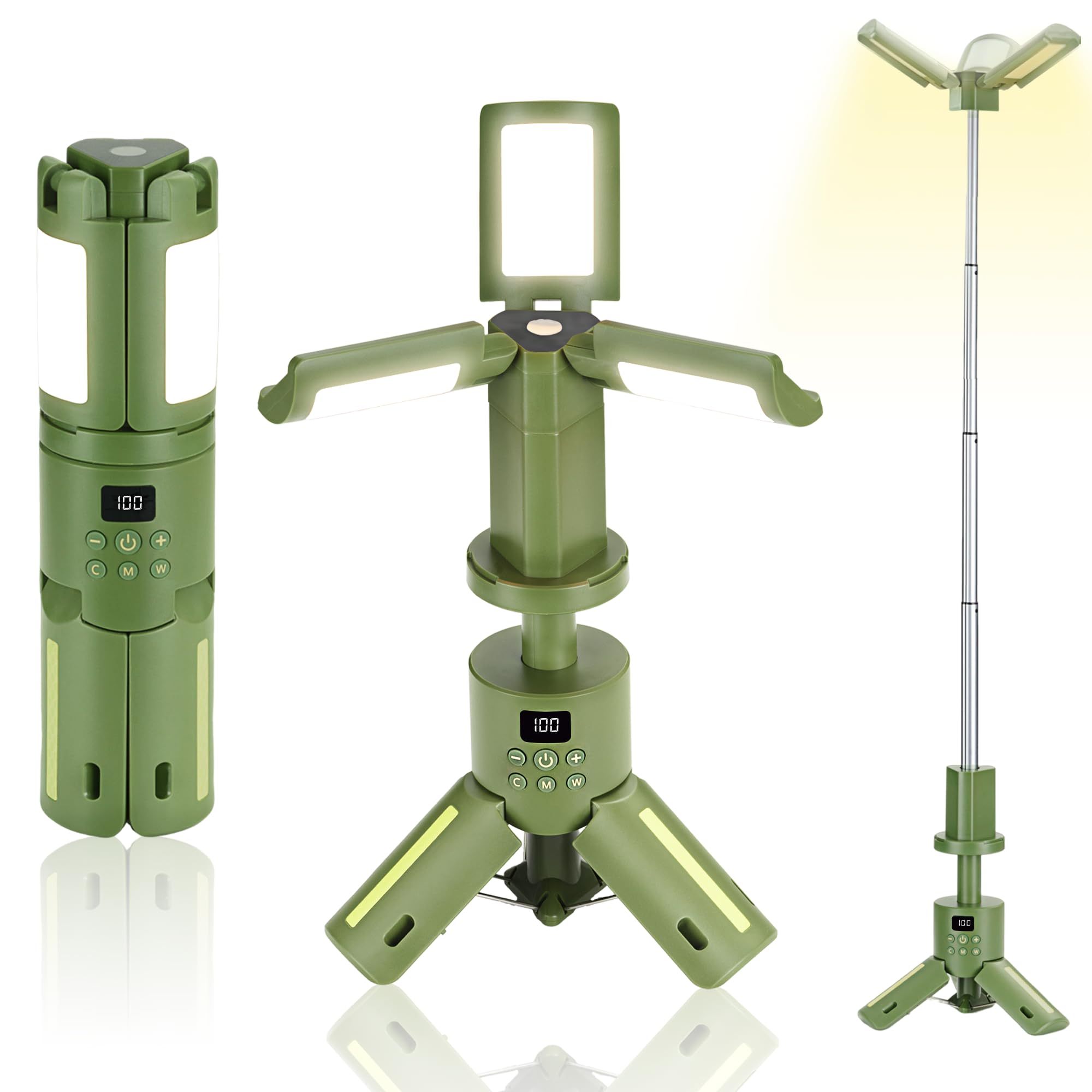 Rechargeable Work Green Saker Portable Camping Light with Stand, 4000K 6500K Dimmable Camping Light for Outdoor Work