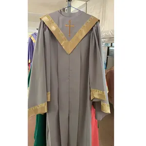 Bata gris de poliéster para Iglesia, con estola, venta al por mayor