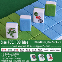 Tuiles de Mahjong robustes de 108 pièces de 55 mm, vertes et bleues, pour machine automatique à 4 ports, jeu magnétique