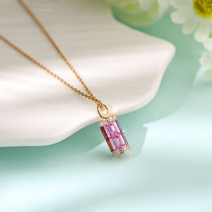 Charme en or massif 18 carats de haute qualité avec saphirs colorés taille baguette et diamants naturels – Joli cadeau pour petite amie, Saint-Valentin - Product Image 6