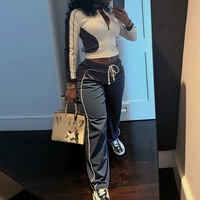 Ensemble de vêtements de sport deux pièces d'hiver pour femmes à la mode Logo personnalisé Patchwork veste zippée et pantalon à cordon tenues avec Logo
