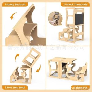 Wooden Kids Step <b>Stool</b> Learning Tower With Blackboard 3 In 1 For Kitchen <b>Bathroom</b> Safety Design - Product Image 5