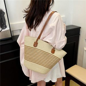 Bolso Tote de Diseño Texturizado Minimalista Casual para Mujer, Bolso de Hombro de Gran Capacidad, Estilo Veraniego, Bolso de <span class=keywords><strong>Playa</strong></span> de Paja - Product Image 4