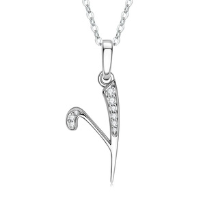 Collana con Pendente a Y in Argento con Zirconi Incastonati, Design Minimalista con Lettera, Unisex, per Uso Quotidiano, con Catena a Maglie - Product Image 1